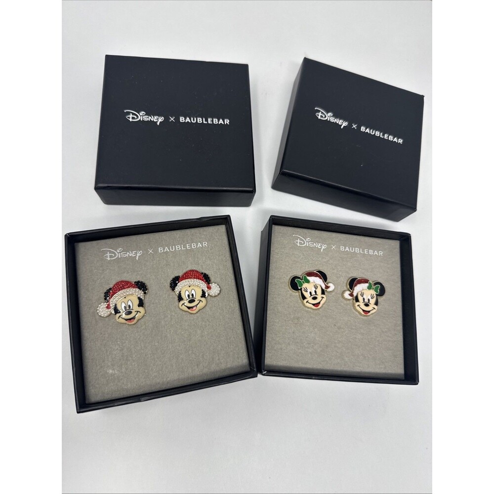 Disney X BAUBLEBAR Mickey & Minnie Santa Hat Red Stud Earrings Christmas SET 2